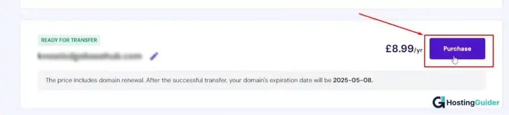 hostinger ready for transfer badge with purchase button