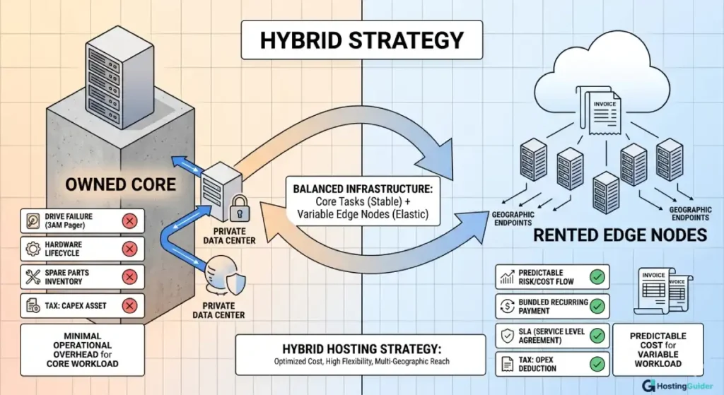 A balanced approach using ownership for core tasks and rental for variable workloads.