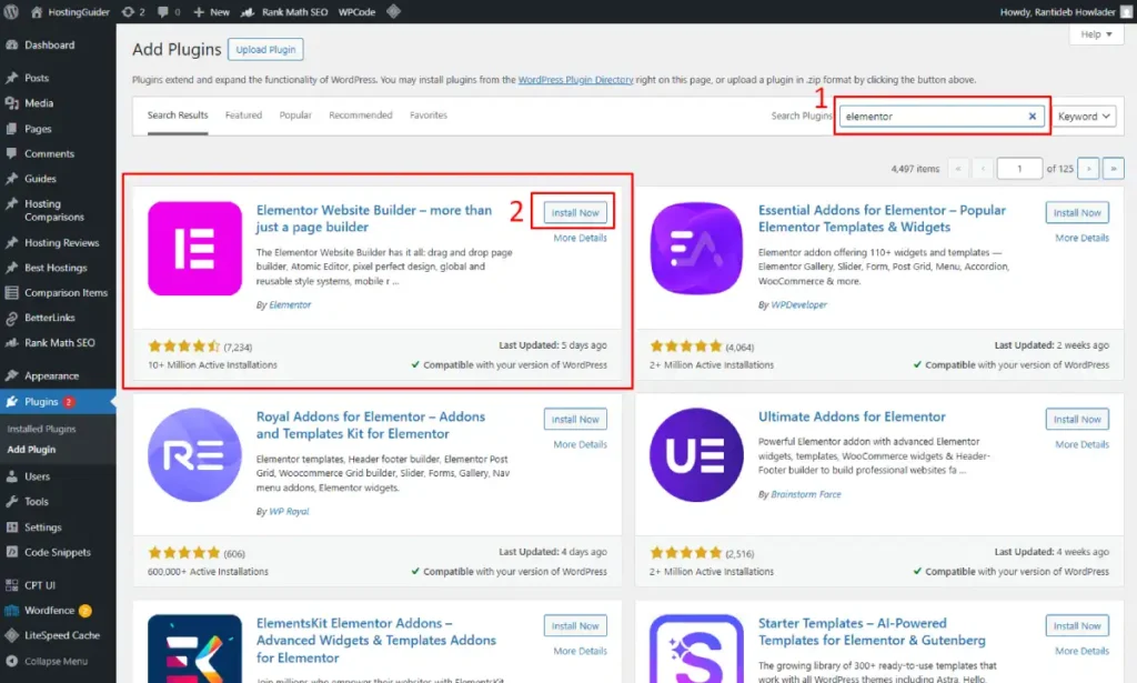 install elementor plugin in wordpress dashboard