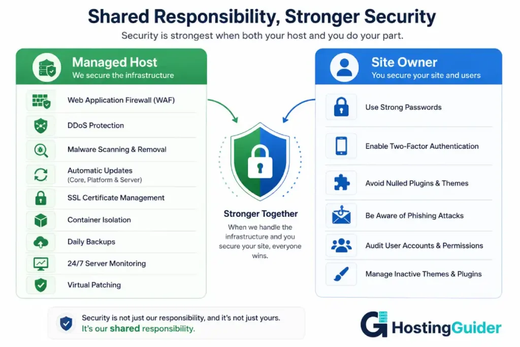shared responsibility infographic between managed host and website owner for security