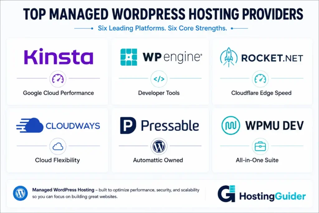 managed WordPress hosting provider logo comparison grid