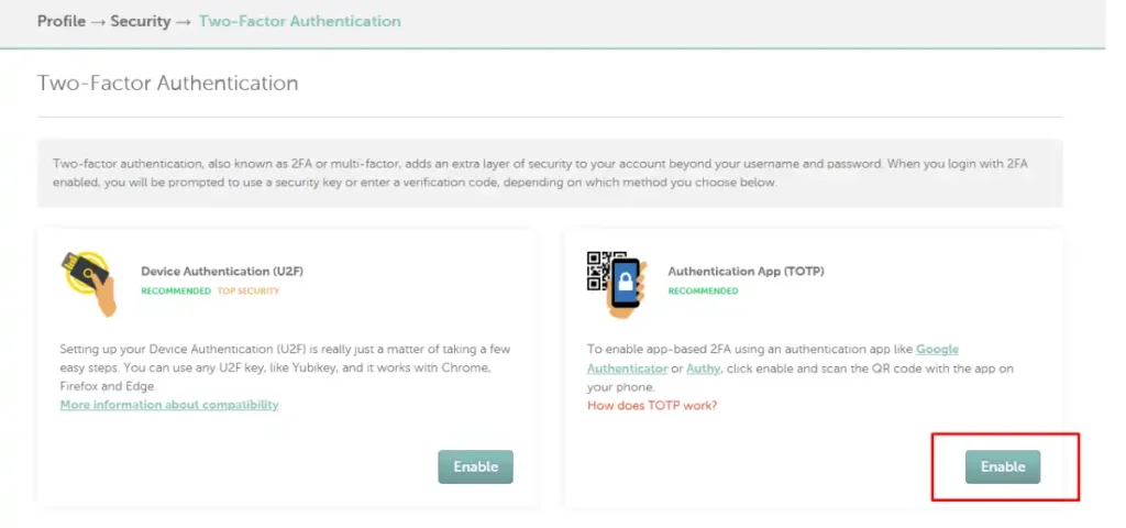 Selecting 2FA method on Namecheap