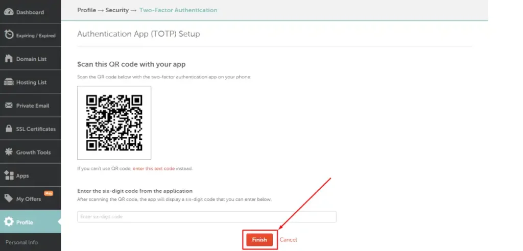 QR code for authenticator app setup
