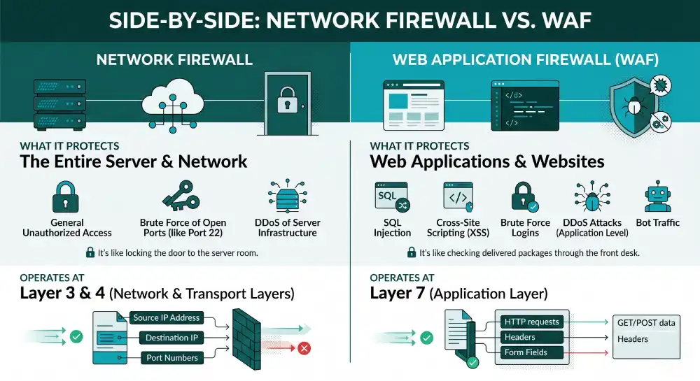 Network Firewall vs WAF side-by-side comparison