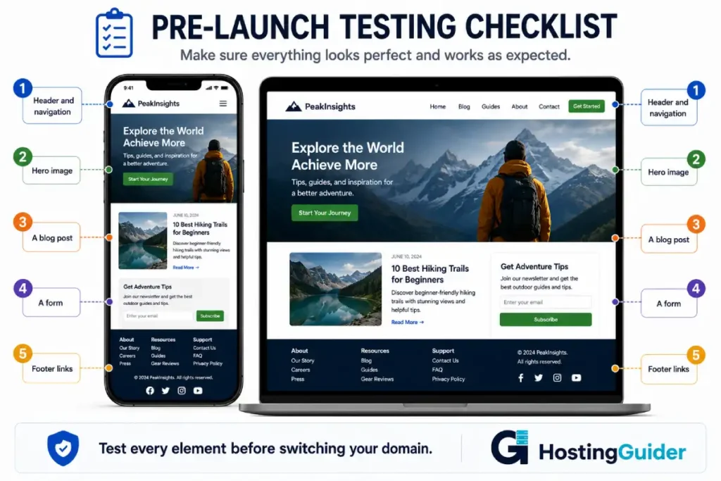 website pre-launch testing checklist infographic