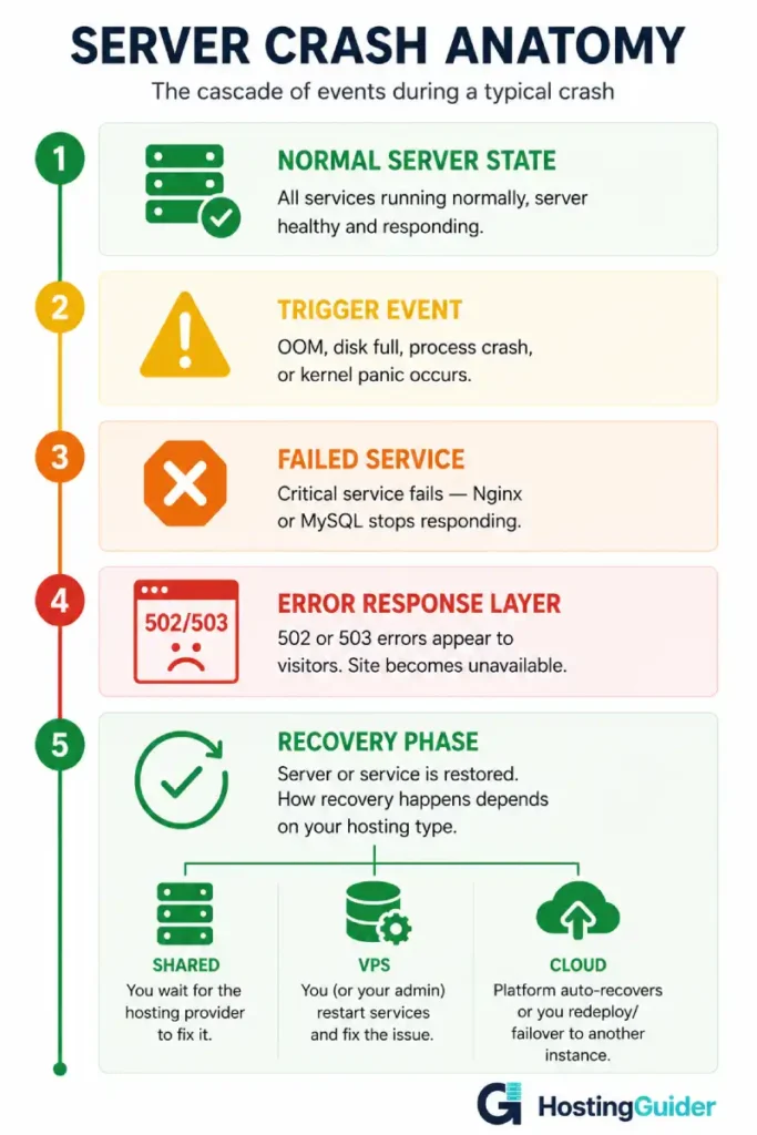 server crash process timeline infographic