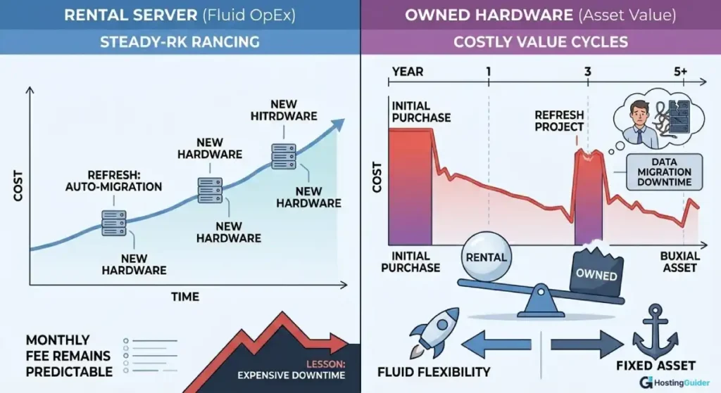 : Comparing server hardware repair responsibility vs provider managed support.
