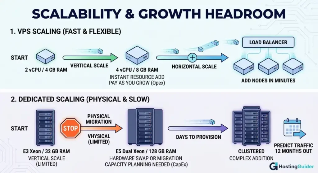 Compare server scaling VPS vs Dedicated.
