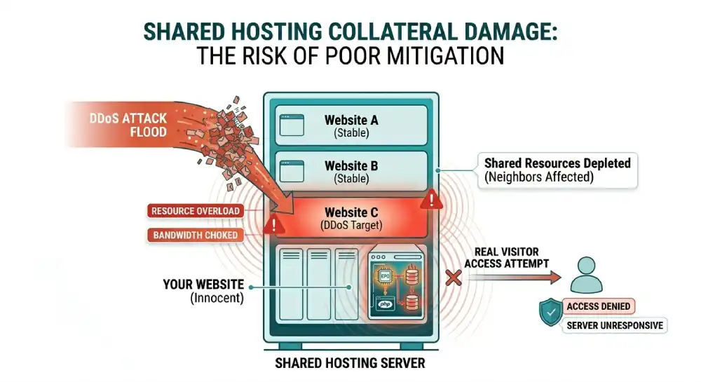 why does my shared hosting website go down during a ddos attack
