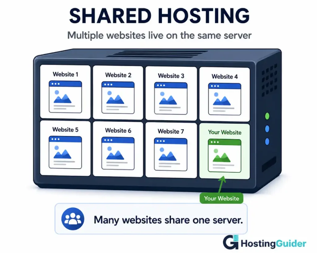 shared hosting server infographic with multiple websites