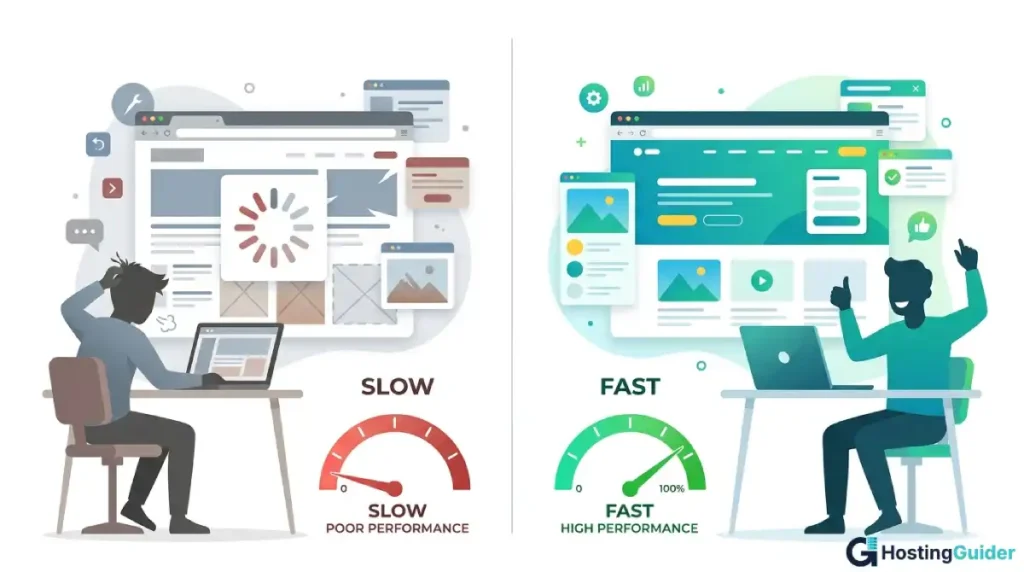 slow vs fast website speed comparison loading time