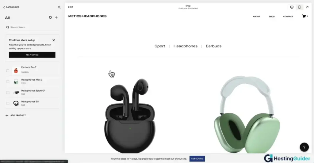 squarespace commerce inventory dashboard screenshot