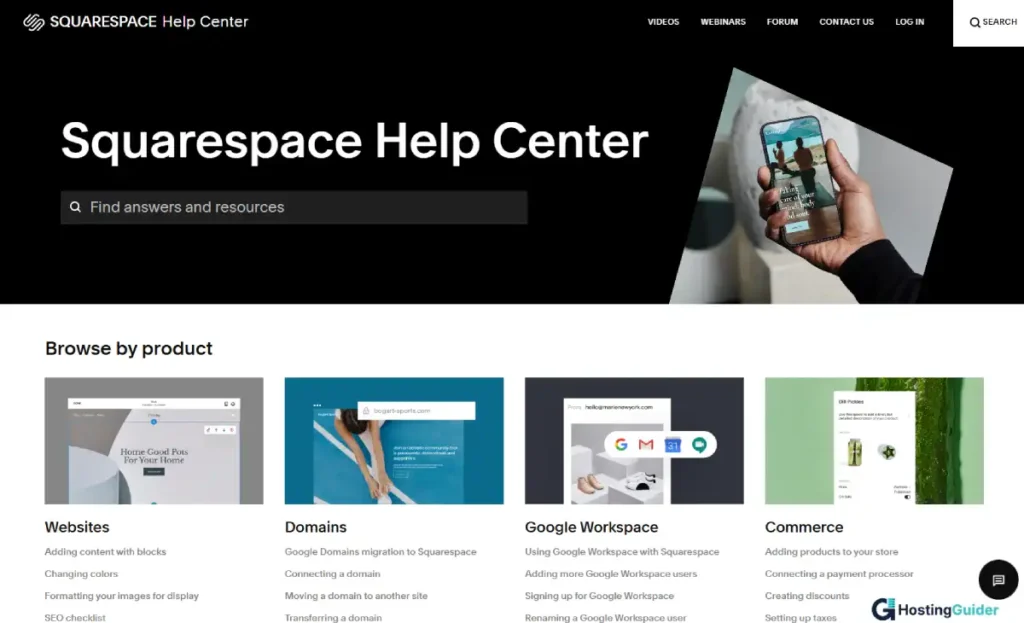 squarespace help center dashboard screenshot
