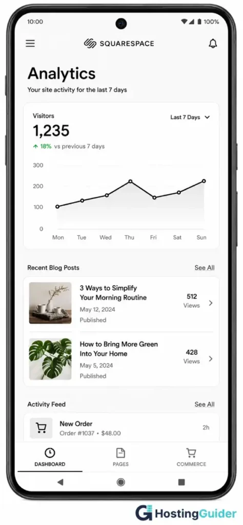 squarespace mobile analytics app screenshot