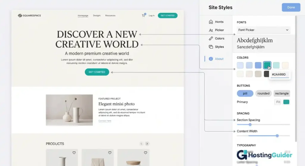 squarespace site styles customization panel