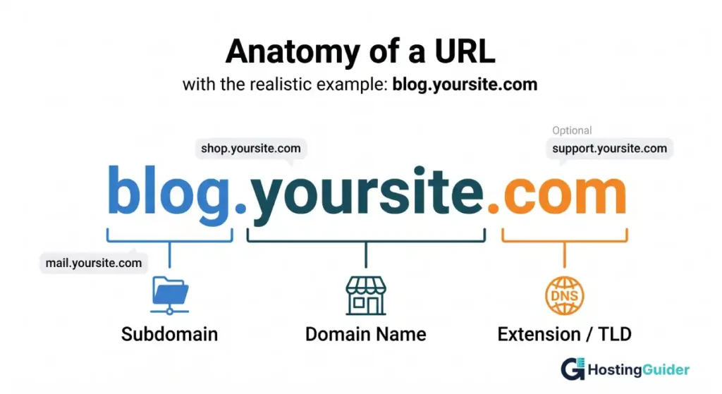 subdomain domain name extension explained infographic