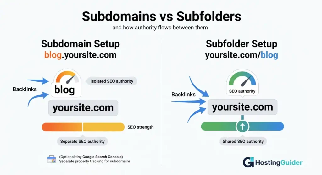 subdomain vs subfolder seo authority comparison