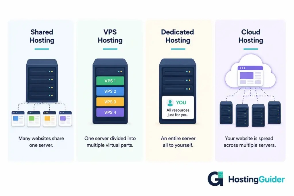shared vs vps vs dedicated vs cloud hosting