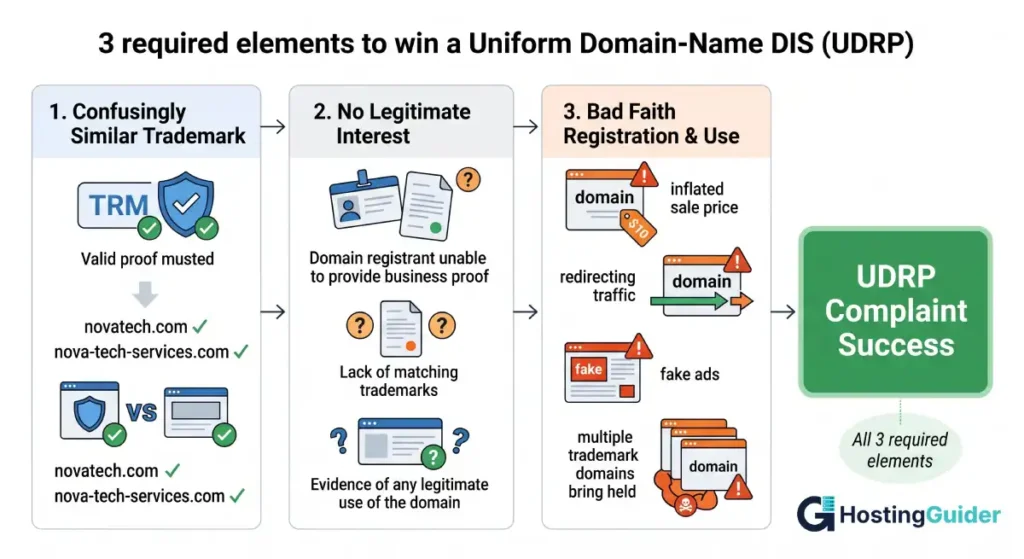 udrp three element test domain dispute infographic