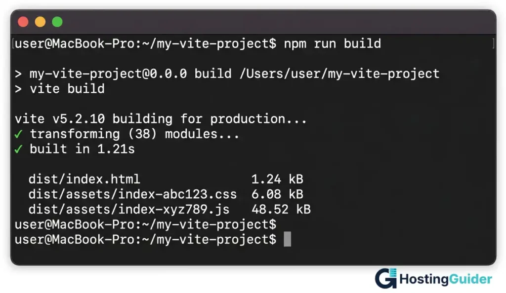vite npm run build terminal screenshot