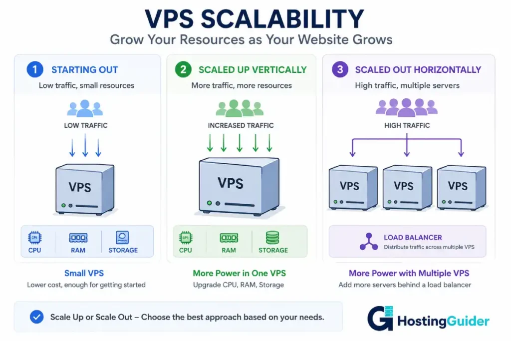 VPS vertical and horizontal scaling infographic