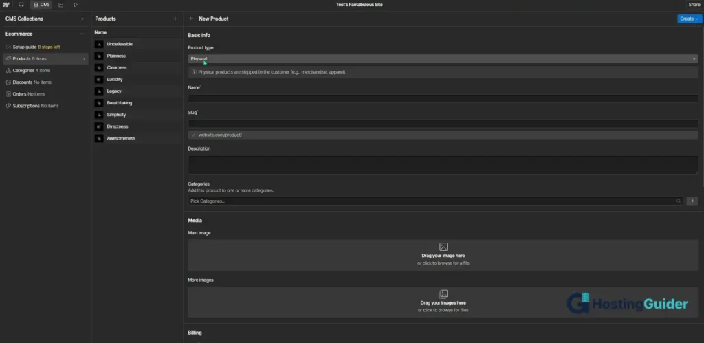 webflow ecommerce product page designer screenshot