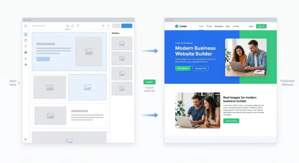 website builder before and after website creation