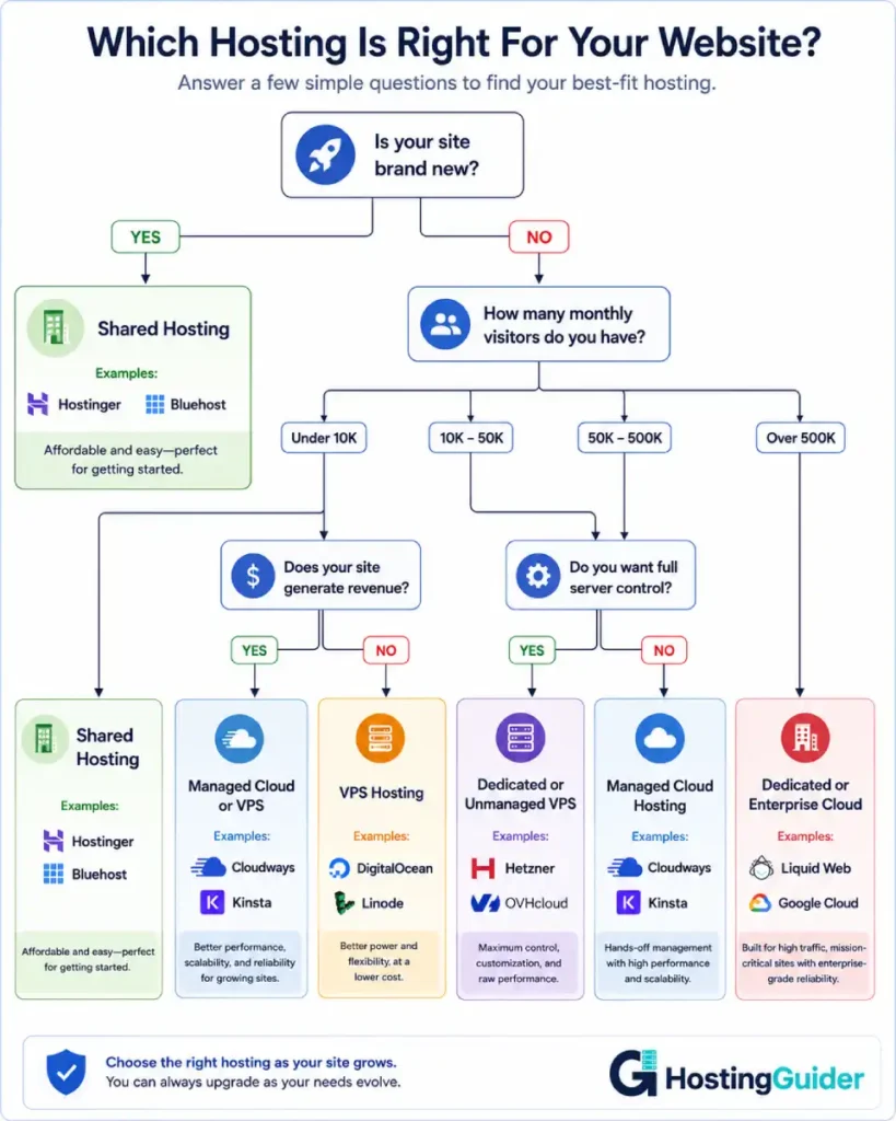 website hosting selection flowchart infographic
