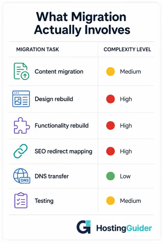 website migration task complexity checklist infographic