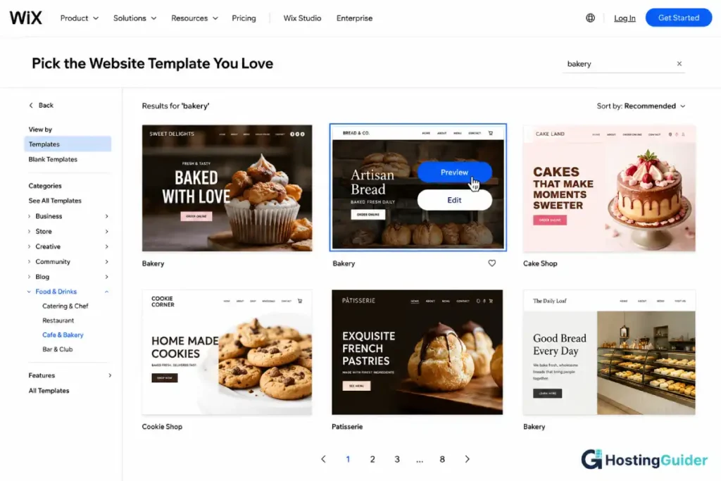 wix-bakery-template-selection-screen