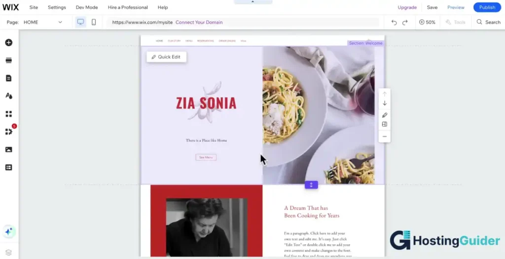 wix drag and drop editor screenshot