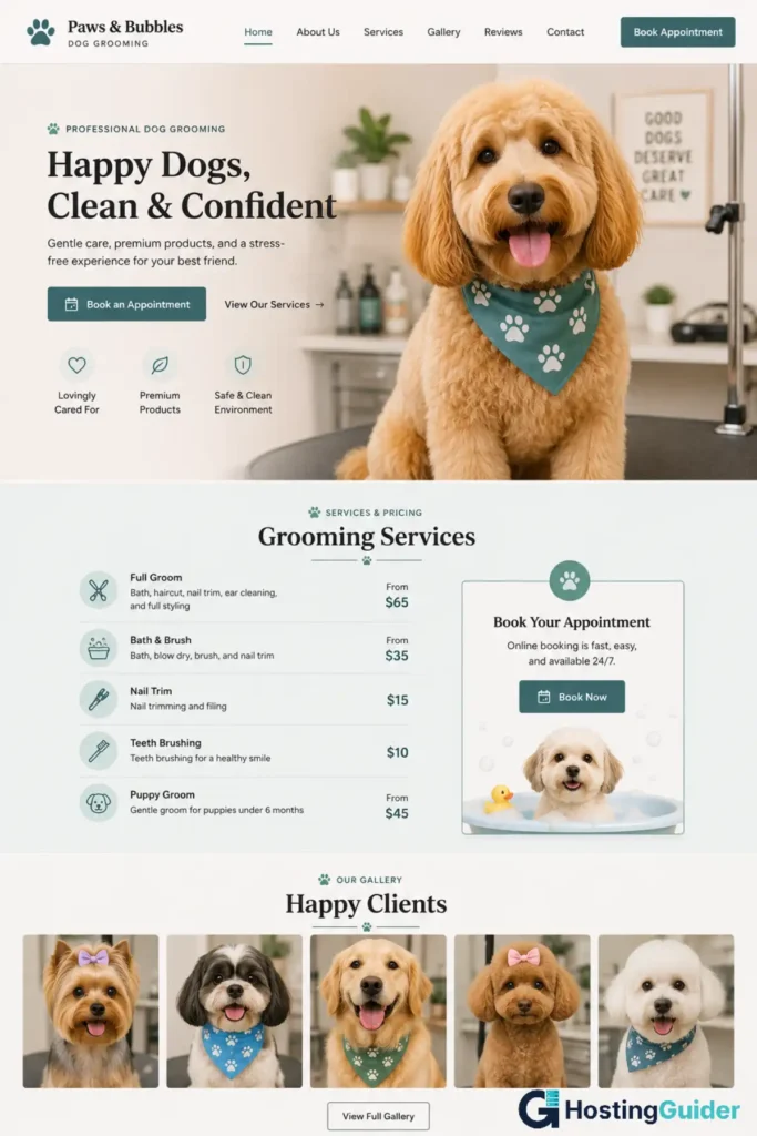 pet grooming business website built with wix
