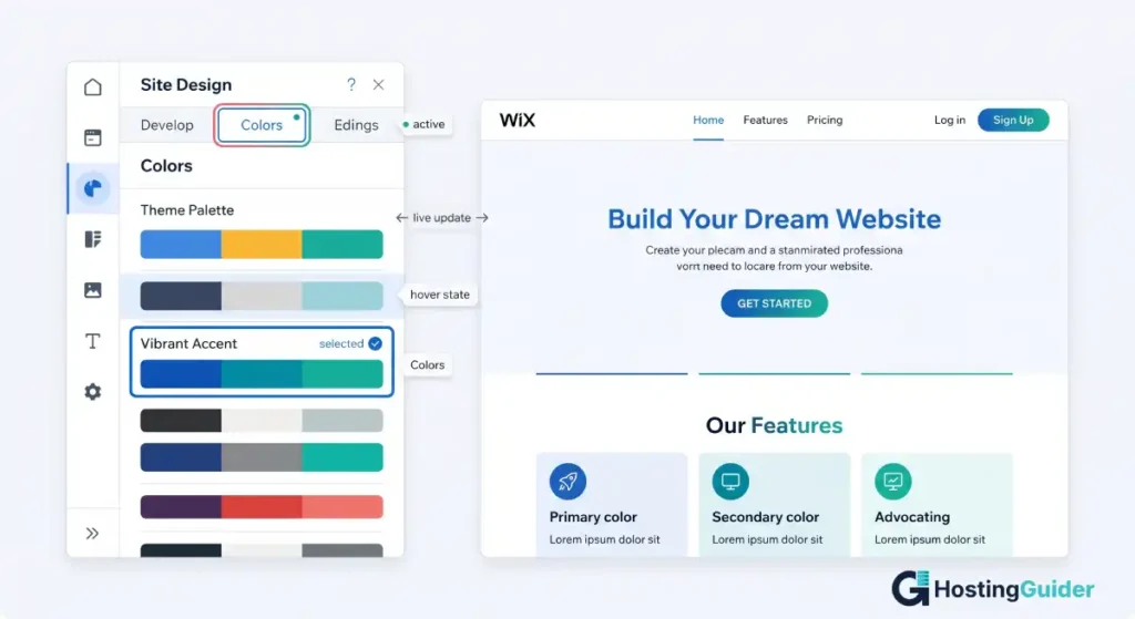 wix site design color palette editor