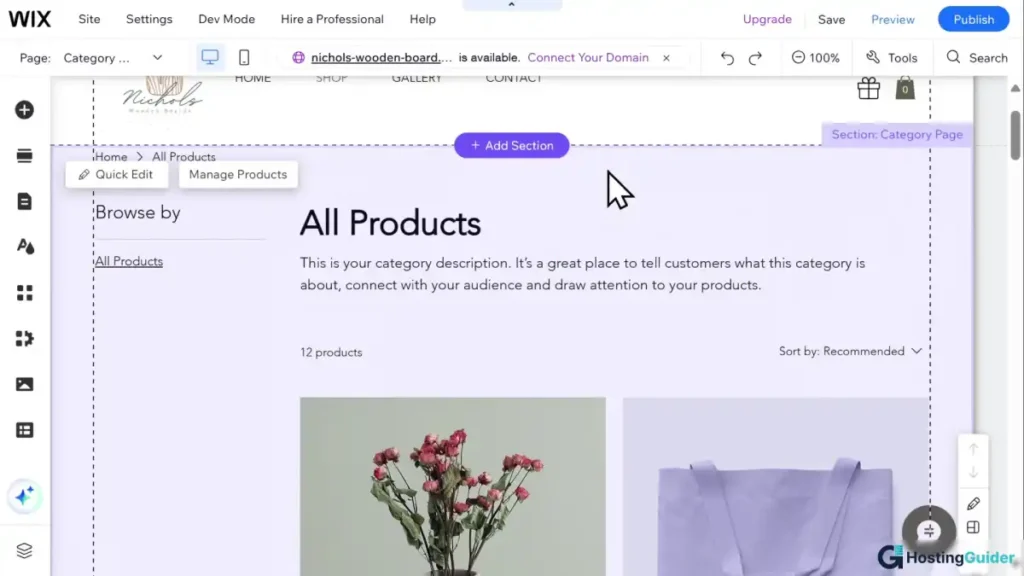 wix stores product page editor screenshot