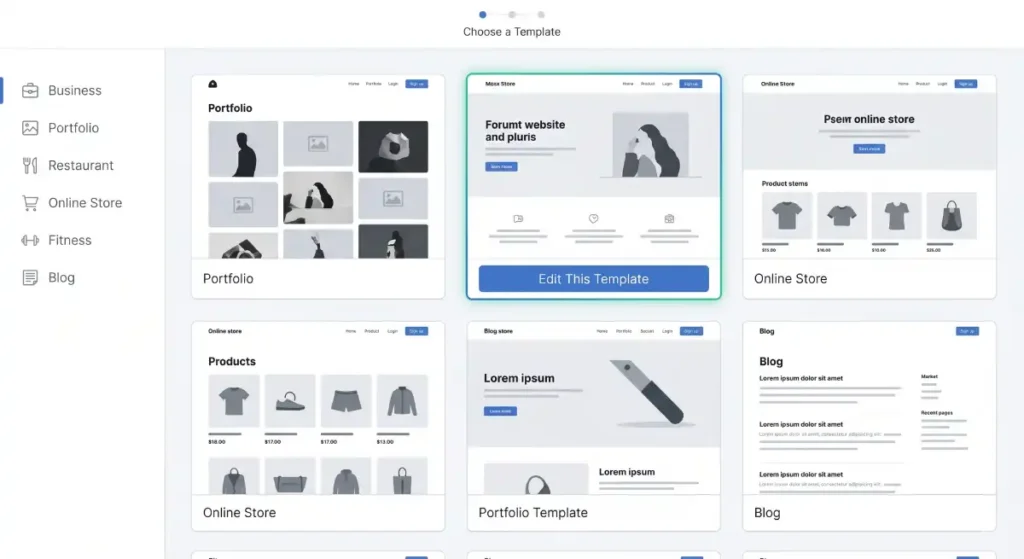 wix website template gallery interface