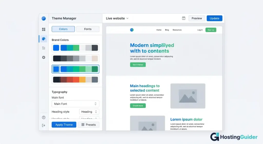 wix theme manager color customization panel