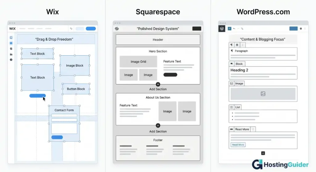 wix squarespace wordpress editor comparison