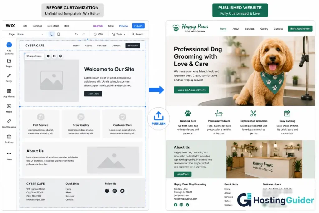 wix website before and after customization
