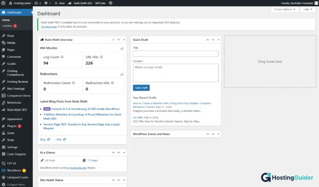 wordpress admin dashboard screenshot