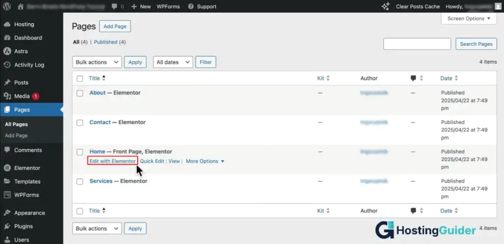 wordpress edit with elementor button screen