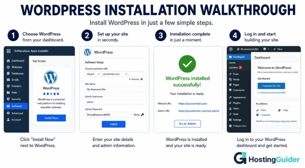 step by step WordPress installation infographic