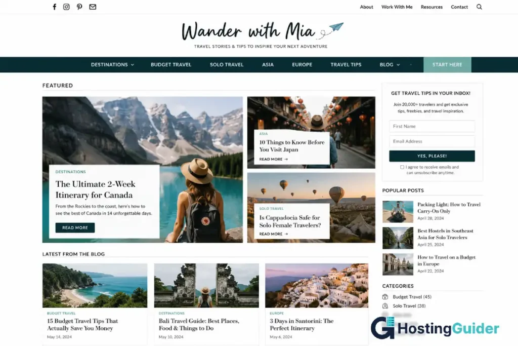 wordpress travel blog homepage example