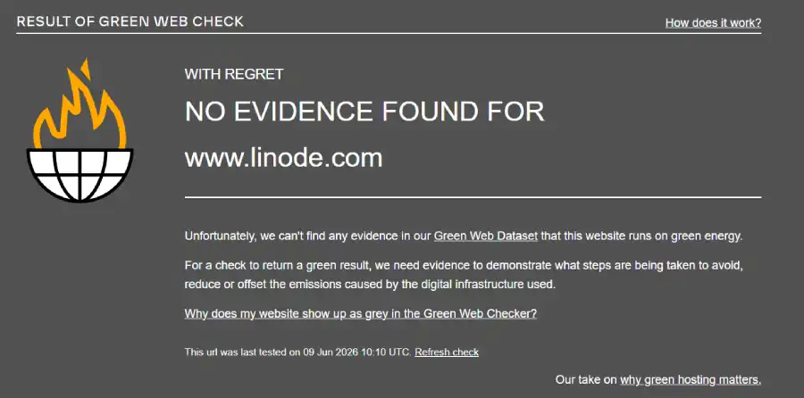 Linode Green Web Foundation sustainability check