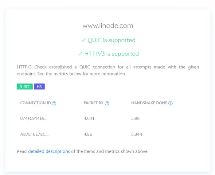Linode HTTP/3 and QUIC protocol support test