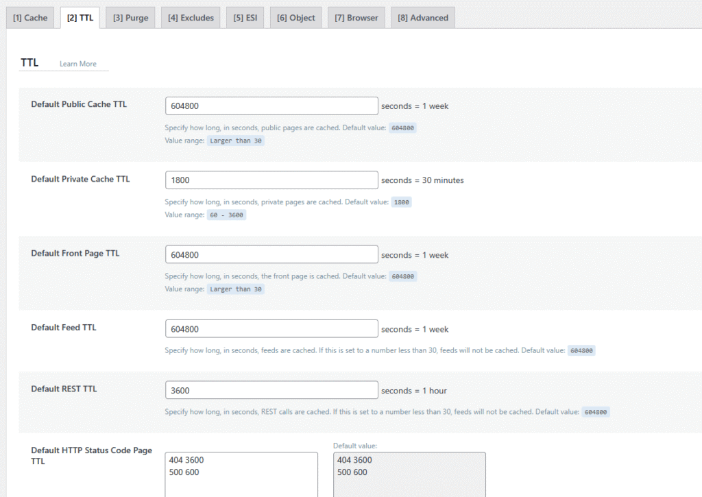 LiteSpeed Cache Plugin TTL Tab