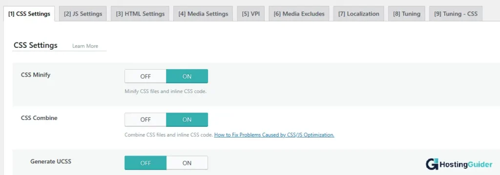 LiteSpeed Cache Plugin Page Optimization Tab