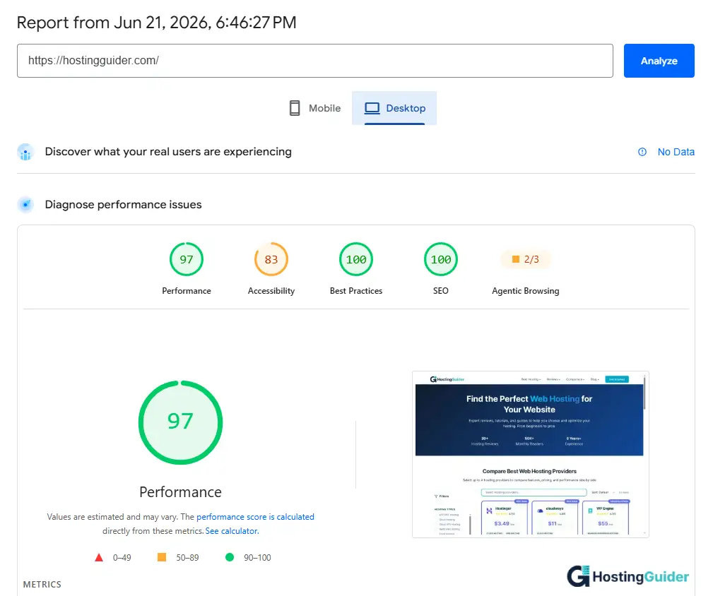 Google PageSpeed Insights Score After Applying These Settings