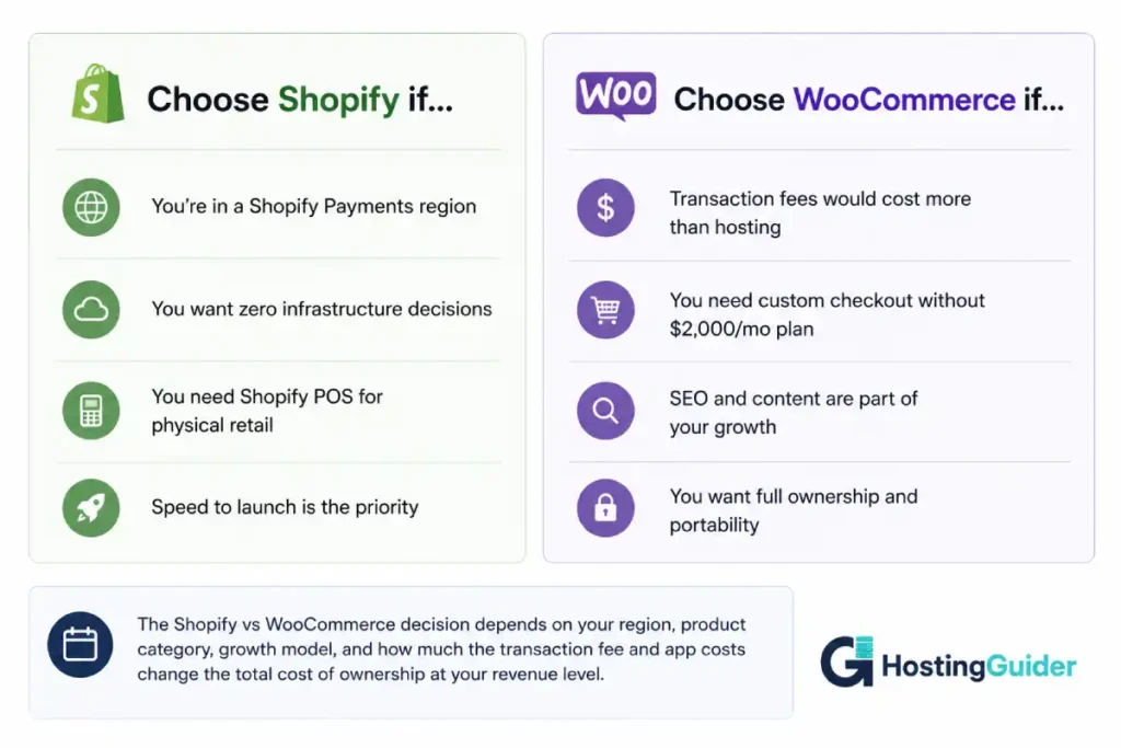 Shopify vs WooCommerce decision guide for choosing the right ecommerce platform.