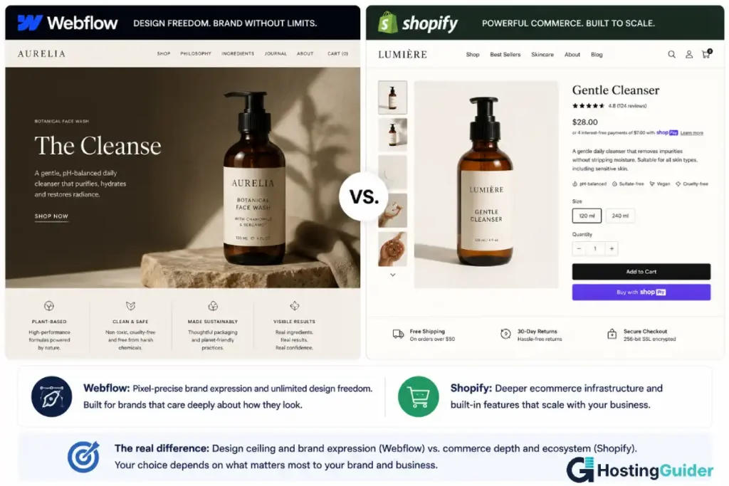 Webflow vs Shopify store design comparison for brand-led ecommerce
