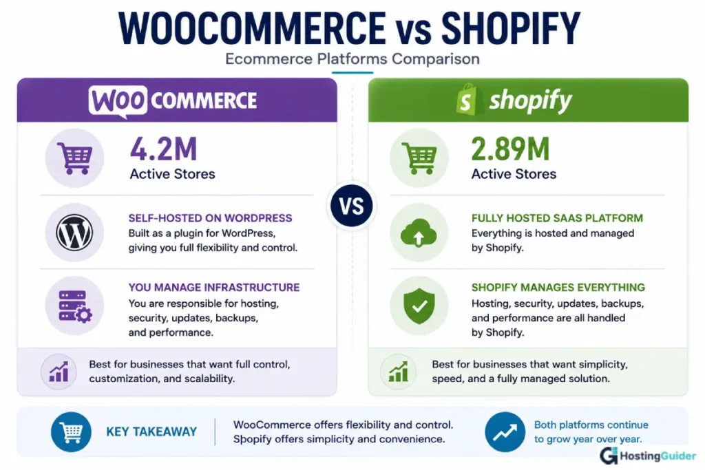 WooCommerce vs Shopify market share and store count comparison
